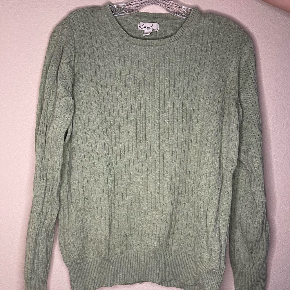 Kim Rogers Green Crewneck Sweater with Ribbed Texture